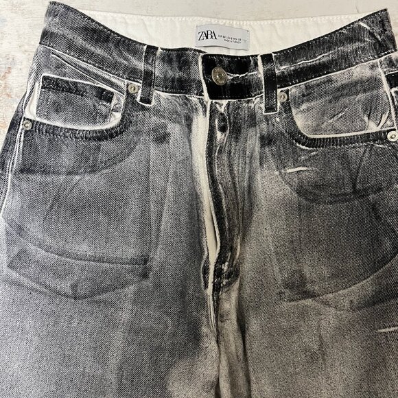 Zara TRF Metallic Mid Rise Denim Black - Picture 2 of 3